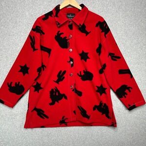 VTG 90s CAROLE LITTLE SPORT Western‎ Cowboy Fleece Jacket Shacket Red Womens S